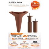 İmt Aksesuar Aspen 12 cm Ceviz 20 Adet Mobilya Ayağı Robot Süpürgeye Uyumlu Koltuk Tv Ünitesi Konsol Dolap Ayağı