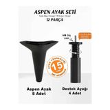 İMT AKSESUAR Aspen 15 cm (12 'lı) Set Siyah Mobilya Kanepe Koltuk Baza Dolap Tv Ünitesi Yatak Odası Konsol Ayağı Siyah