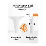 İMT AKSESUAR Aspen 15 cm (6 'lı Set) Beyaz Mobilya Kanepe Koltuk Baza Dolap Tv Ünitesi Yatak Odası Konsol Ayağı Beyaz