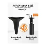 İMT AKSESUAR Aspen 15 cm (6 'lı) Set Siyah Mobilya Kanepe Koltuk Baza Dolap Tv Ünitesi Yatak Odası Konsol Ayağı Siyah