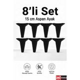 İMT AKSESUAR Aspen 15 cm (8'li Set) Koltuk Baza Dolap Tv ünitesi Yatak Odası Konsol Ayağı Siyah