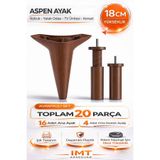 İMT AKSESUAR Aspen 18 cm Ceviz 20 Adet Mobilya Ayağı Robot Süpürgeye Uyumlu Koltuk Tv Ünitesi Konsol Ayağı Kahverengi