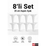 İMT AKSESUAR Aspen 20 cm (8'li Set) Koltuk Baza Dolap Tv ünitesi Yatak Odası Konsol Ayağı