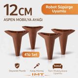 İmt Aksesuar Aspen Mobilya Ayağı 12 cm (4'lü Set) Ceviz Koltuk Baza Dolap Tv ünitesi Yatak Odası Konsol Ayağı
