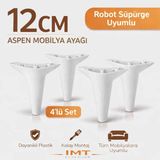 İmt Aksesuar Aspen Mobilya Ayağı 12 cm (4'lü Set) Siyah Koltuk Baza Dolap Tv ünitesi Yatak Odası Konsol Ayağı - Beyaz