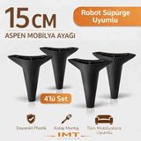 İmt Aksesuar Aspen Mobilya Ayağı 15 cm (4'lü Set) Siyah Koltuk Baza Dolap Tv ünitesi Yatak Odası Konsol Ayağı
