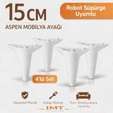 İmt Aksesuar Aspen Mobilya Ayağı 15cm (4'lü Set) Beyaz Koltuk Baza Dolap Tv ünitesi Yatak Odası Konsol Ayağı - 15 CM