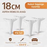 İmt Aksesuar Aspen Mobilya Ayağı 18 cm (4'lü Set) Beyaz Koltuk Baza Dolap Tv ünitesi Yatak Odası Konsol Ayağı - 20 CM