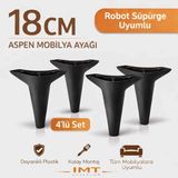 İmt Aksesuar Aspen Mobilya Ayağı 18 cm (4'lü Set) Siyah Robot Süpürgeye Uyumlu Koltuk Baza Dolap Tv ünitesi Yatak Odası Konsol Ayağı - 20 CM