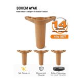 İMT AKSESUAR Bohem 14 cm Açık Ceviz 4 Adet Mobilya Ayağı Robot Süpürgeye Uyumlu Koltuk Dolap Tv Ünitesi Ayağı Kahverengi