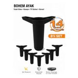 İMT AKSESUAR Bohem 14 cm Siyah 8 Adet Mobilya Ayağı Robot Süpürgeye Uyumlu Koltuk Dolap Tv Ünitesi Konsol Ayağı Siyah