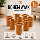 İmt Aksesuar Bohem Mobilya Ayağı 15 cm 8 Adet Robot Süpürge Uyumlu Koltuk Kanepe Tv Ünitesi Baza Dolap Ayağı Modern Plastik Ayak - Meşe - 8'li