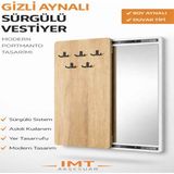 İmt Aksesuar Gizli Aynalı Sürgülü Vestiyer 100X45 cm Beyaz Duvar Tipi Portmanto Askılıklı Raylı Sistem Modern Antre Askılık - Sonomo