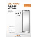 İmt Aksesuar Gizli Aynalı Sürgülü Vestiyer 100X45 cm Beyaz Duvar Tipi Portmanto Askılıklı Raylı Sistem Modern Antre Askılık