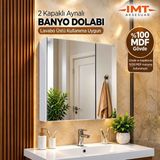 İmt Aksesuar Imt Aksesuar Lüks 2 Kapaklı Aynalı Banyo Dolabı 60X65 cm %100 Mdf Gövde Suya ve Neme Dayanıklı Lavabo Üstü Duvar Tipi - Beyaz