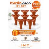 İMT AKSESUAR Konik 14 cm Ceviz 8 Adet Mobilya Ayağı Robot Süpürgeye Uyumlu Koltuk Tv Ünitesi Konsol Ayağı