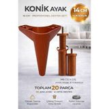 İMT AKSESUAR Konik 14 cm Ceviz Mobilya Ayağı 20'Li Set Robot Süpürgeye Uyumlu Koltuk Tv Ünitesi Konsol Ayağı Kahverengi