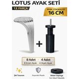 İmt Aksesuar Lotus 16 cm Ayak Seti Krom (12 Parça) Robot Süpürgeye Uyumlu Koltuk Mobilya Dolap Baza Ayağı