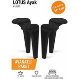 İmt Aksesuar Lotus 16 cm Siyah (4 Adet) Mobilya Koltuk Yatak Odası Tv Ünitesi Konsol ve Sehpa Ofis Mobilyası Ayağı 16 cm