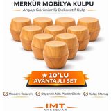 İmt Aksesuar Merkür Ahşap Görünümlü Mobilya Kulpu Dolap Çekmece Gardırop Kulpu Modern Dekoratif Kulp - Açık Meşe - 10'LU SET