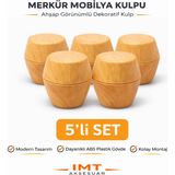 İmt Aksesuar Merkür Ahşap Görünümlü Mobilya Kulpu Dolap Çekmece Gardırop Kulpu Modern Dekoratif Kulp - Açık Meşe - 5'Lİ SET