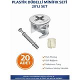 İmt Aksesuar Plastik Dübelli Minifix Gövde Mil ve Dübel Seti - Mobilya Bağlantı Elemanı (20 Parça)