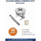 İmt Aksesuar Plastik Dübelli Minifix Gövde Mil ve Dübel Seti - Mobilya Bağlantı Elemanı (30 Parça)