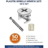 İmt Aksesuar Plastik Dübelli Minifix Gövde Mil ve Dübel Seti - Mobilya Bağlantı Elemanı (50 Parça)