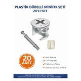 İMT AKSESUAR Plastik Dübelli Minifix Gövde ve Mil Seti - Mobilya Bağlantı Elemanı (20 Adet) Metalik