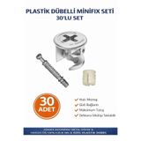 İMT AKSESUAR Plastik Dübelli Minifix Gövde ve Mil Seti - Mobilya Bağlantı Elemanı (30 Adet) Metalik