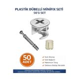 İMT AKSESUAR Plastik Dübelli Minifix Gövde ve Mil Seti - Mobilya Bağlantı Elemanı (50 Adet)