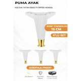 İMT AKSESUAR Puma 15 Cm 4 Adet Beyaz-Altın Robot Süpürge Uyumlu Mobilya Kanepe Tv ünitesi Dolap Komidin Ayağı Beyaz