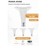 İMT AKSESUAR Puma 15 Cm 4 adet Beyaz-Krom Robot Süpürge Uyumlu Mobilya Kanepe Tv ünitesi Dolap Komidin Ayağı Beyaz