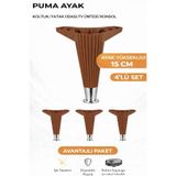 İMT AKSESUAR Puma 15 Cm 4 Adet Ceviz-Krom Robot Süpürge Uyumlu Mobilya Kanepe Tv ünitesi Dolap Komidin Ayağı Kahverengi
