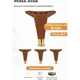 İmt Aksesuar Puma 15 cm Ceviz-Altın (4 Adet) Robot Süpürge Uyumlu Mobilya Kanepe Tv Ünitesi Konsol Dolap Komidin Ayağı