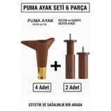 İMT AKSESUAR Puma 15 Cm Ceviz-Altın 6'lı Set Robot Süpürge Uyumlu Mobilya Kanepe Tv ünitesi Dolap ve Destek Ayağı Gümüş