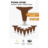 İMT AKSESUAR Puma 15 Cm Ceviz-Altın (8 Adet) Robot Süpürge Uyumlu Mobilya Kanepe Tv ünitesi Dolap Kosol Ayağı Kahverengi