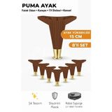 İmt Aksesuar Puma 15 cm Ceviz-Altın (8 ADET) Robot Süpürge Uyumlu Mobilya Kanepe Tv Ünitesi Dolap Kosol Ayağı