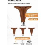 İmt Aksesuar Puma 15 cm Ceviz-Krom (4 Adet) Robot Süpürge Uyumlu Mobilya Kanepe Tv Ünitesi Kosol Dolap Komidin Ayağı