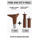 İMT AKSESUAR Puma 15 Cm Ceviz-Krom 6'lı Set Robot Süpürge Uyumlu Mobilya Kanepe Tv ünitesi Dolap ve Destek Ayağı Kahverengi
