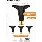 İmt Aksesuar Puma 15 cm Siyah-Altın (4 Adet) Robot Süpürge Uyumlu Mobilya Kanepe Tv Ünitesi Kosol Dolap Komidin Ayağı