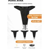 İmt Aksesuar Puma 15 cm Siyah-Krom (4 Adet) Robot Süpürge Uyumlu Mobilya Kanepe Tv Ünitesi Konsol Dolap Komidin Ayağı