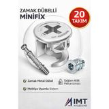 İMT AKSESUAR Zamak Metal Dübelli Minifix Gövde Mil ve Dübel Seti - Mobilya ve Dolap Bağlantı Elemanı (20 Takım) Metalik