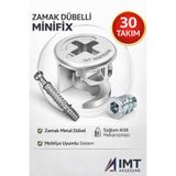 İMT AKSESUAR Zamak Metal Dübelli Minifix Gövde Mil ve Dübel Seti - Mobilya ve Dolap Bağlantı Elemanı (30 Takım) Metalik