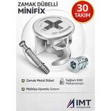 İmt Aksesuar Zamak Metal Dübelli Minifix Gövde Mil ve Dübel Seti - Mobilya ve Dolap Bağlantı Elemanı (30 Takım)
