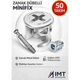 İmt Aksesuar Zamak Metal Dübelli Minifix Gövde Mil ve Dübel Seti - Mobilya ve Dolap Bağlantı Elemanı (50 Takım)