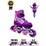 İmvula Profesyonel Melek Kanadı Işıklı Silikon Teker Paten Unisex Ayarlanabilir 34-37 Mor Renkli - 34 - 37