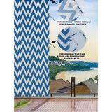 İM&YA Bağcıklı Halkalı Kornişli Mavi-Beyaz Zikzak Desenli Su Geçirmez Balkon Perdesi Gölgelik Branda - Mavi - Beyaz - 380 x 200 cm