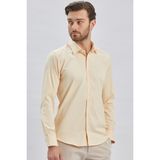 İmza Açık Bej Uzun Kollu Sert Yaka Cepsiz Pamuklu Likralı Klasik Slim Fit Dar Kesim Gömlek 1004240234