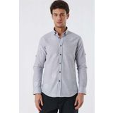 İmza Açık Gri Kısalabilir Kollu Desenli Jakarlıcepsiz %100 Pamuk Casual Slim Fit Gömlek 1004230183